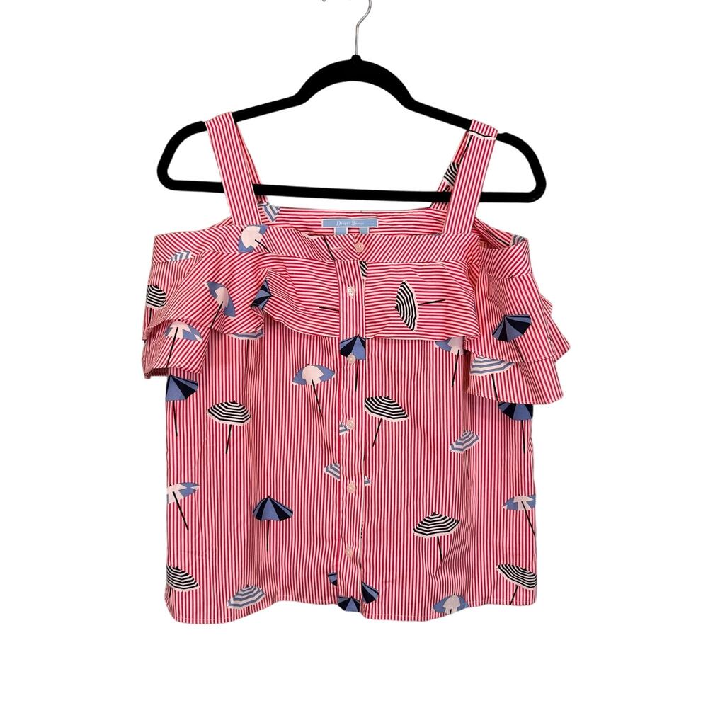 Draper James Cold Shoulder Top S/M Red Summer Umbrella Stripes Beach Vacation